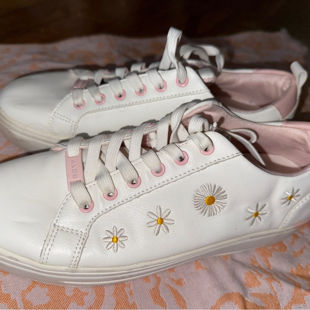 White and Pink Floral Sneakers - Picture 3 of 6